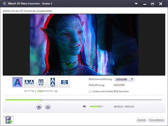 Xilisoft 3D Video Converter, 2D in 3D umwandeln